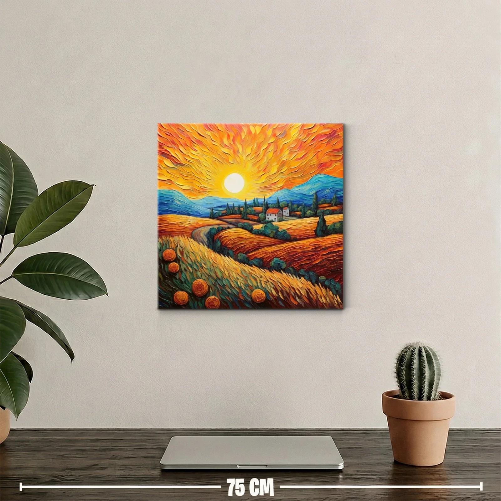 Paisaje vibrante con sol radiante y campos dorados — miniatura 2