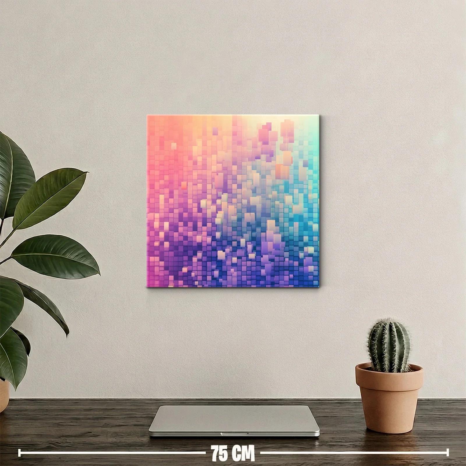 Cuadro abstracto con cubos en tonos pastel vibrantes — miniatura 2