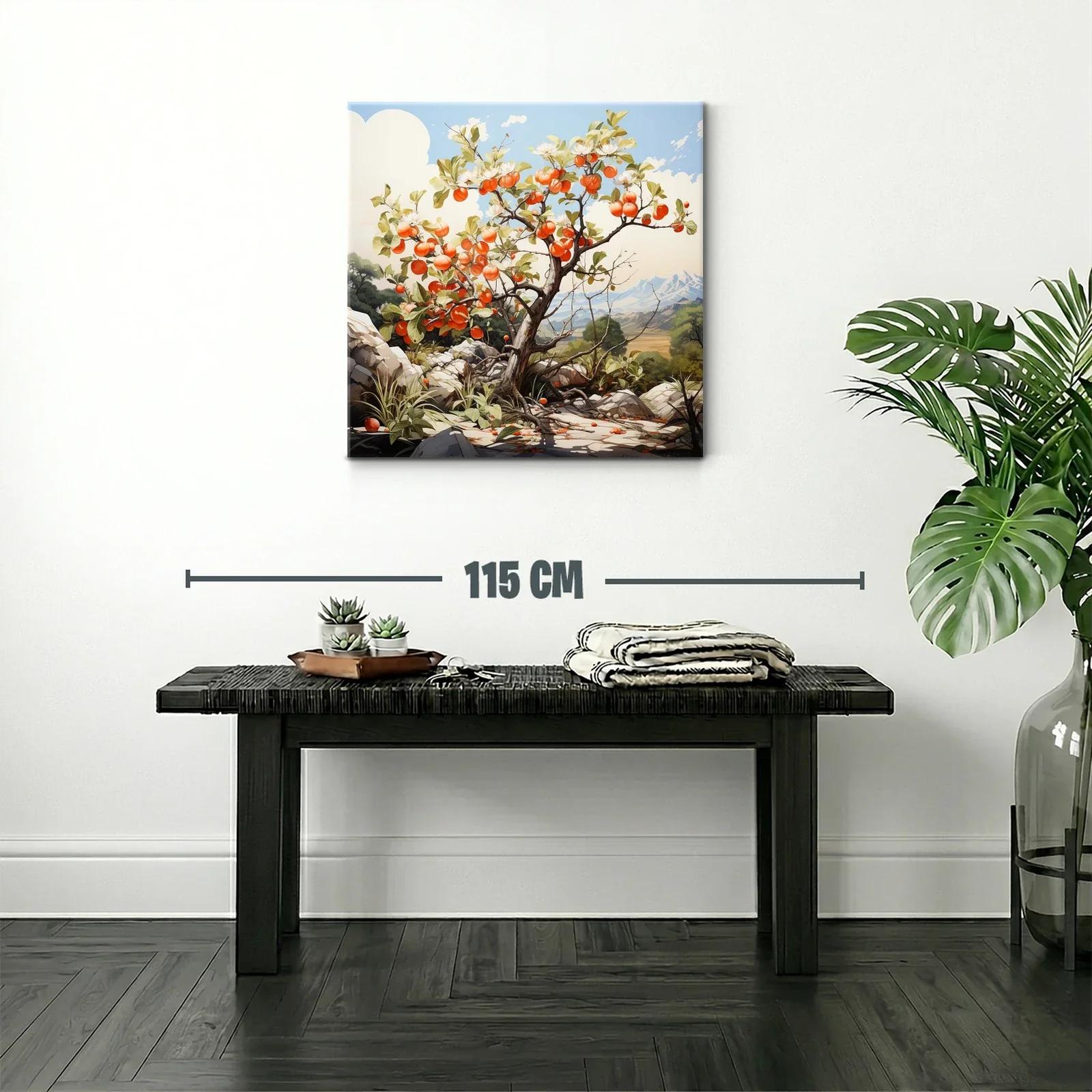 Árbol frutal en paisaje natural con tonos cálidos y cielo azul — miniatura 2