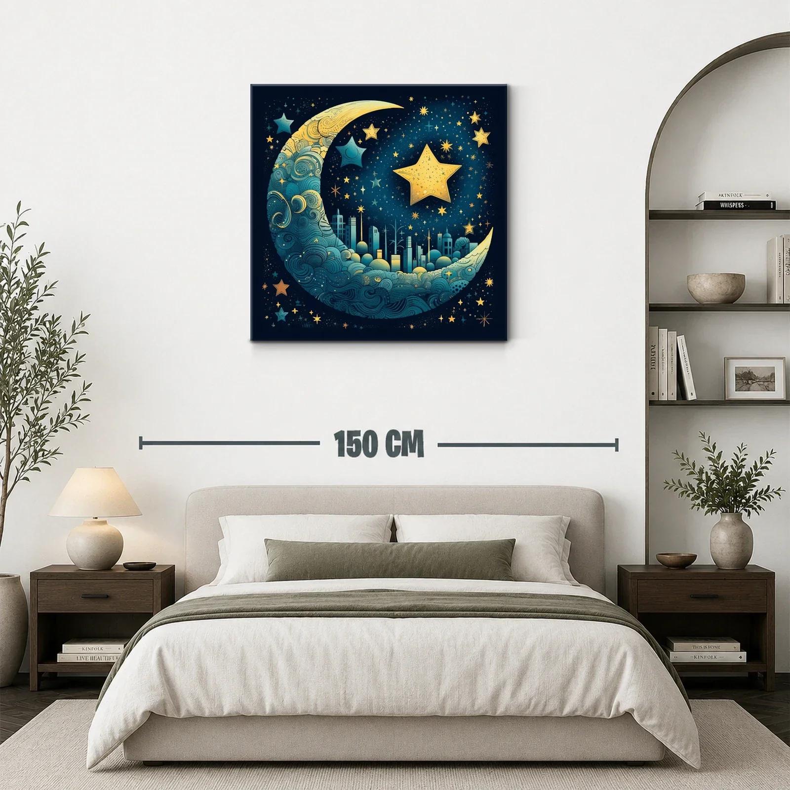 Ciudad mágica en luna azul y estrellas doradas — miniatura 3