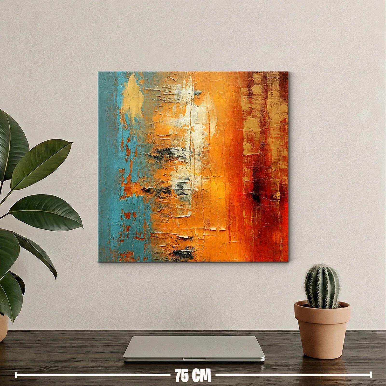 Cuadro abstracto con tonos cálidos y azul vibrante — miniatura 2