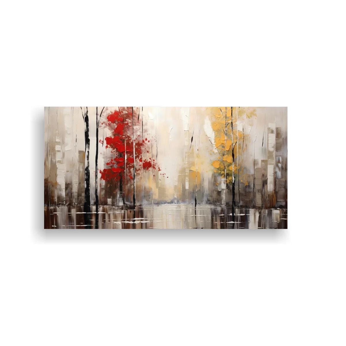 Cuadro bosque de abedules con follaje rojo y amarillo