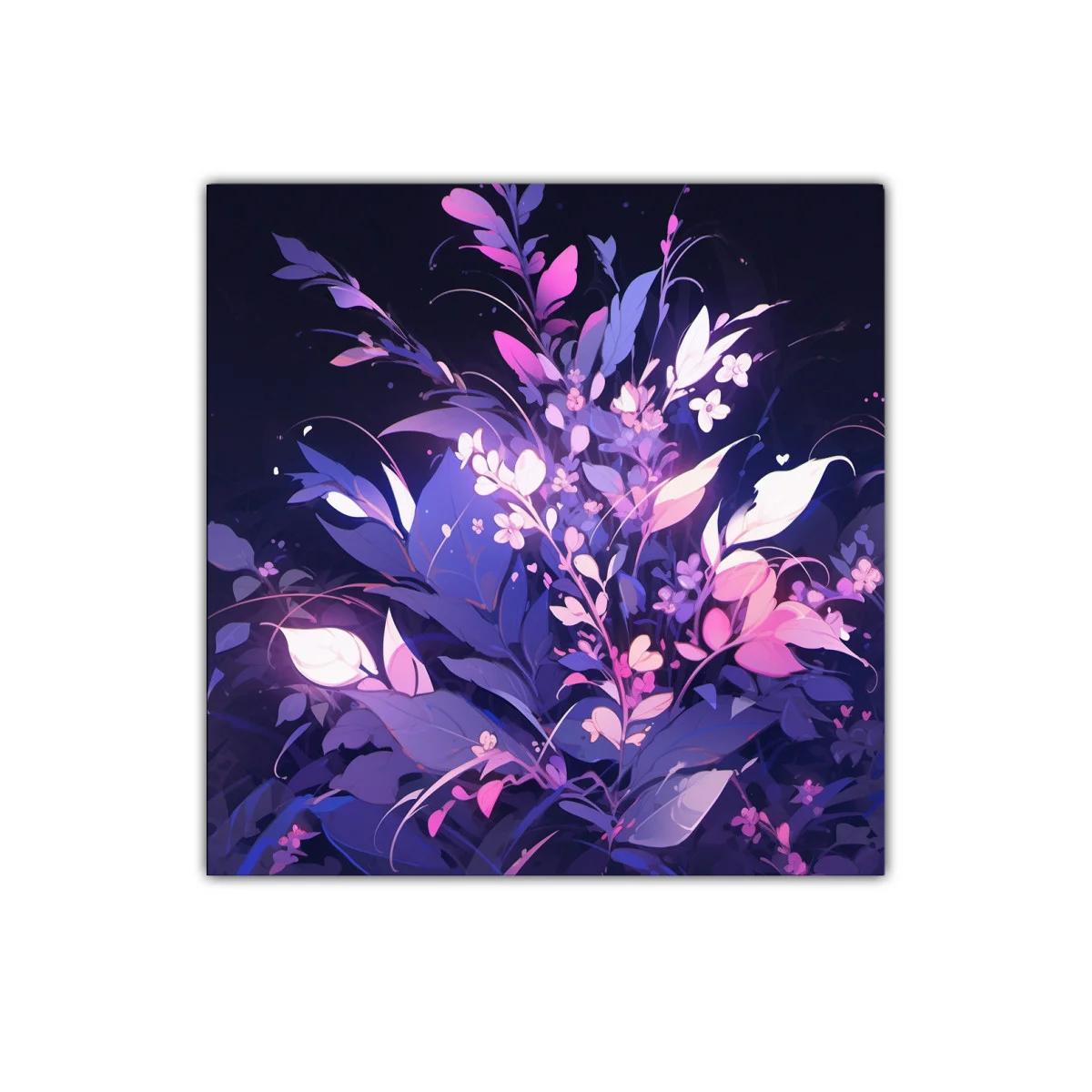 Ramo floral en tonos púrpuras y rosas con luz vibrante — imagen principal