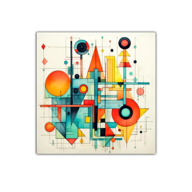 Composición geométrica vibrante con formas y líneas dinámicas