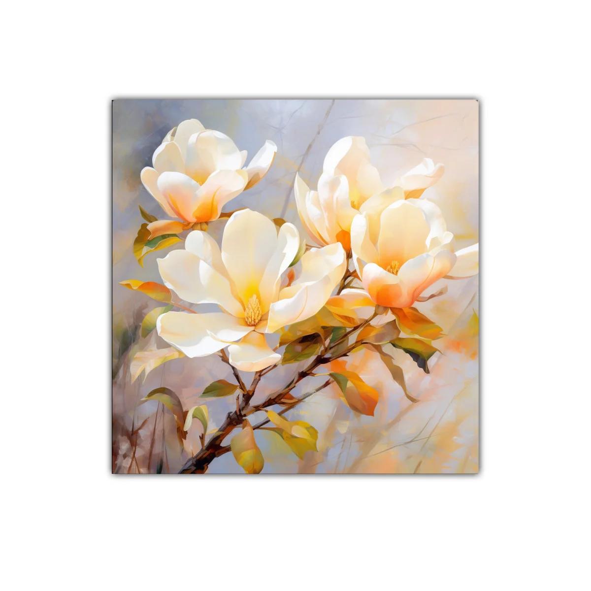 Cuadro de flores magnolias en tonos cálidos y suaves