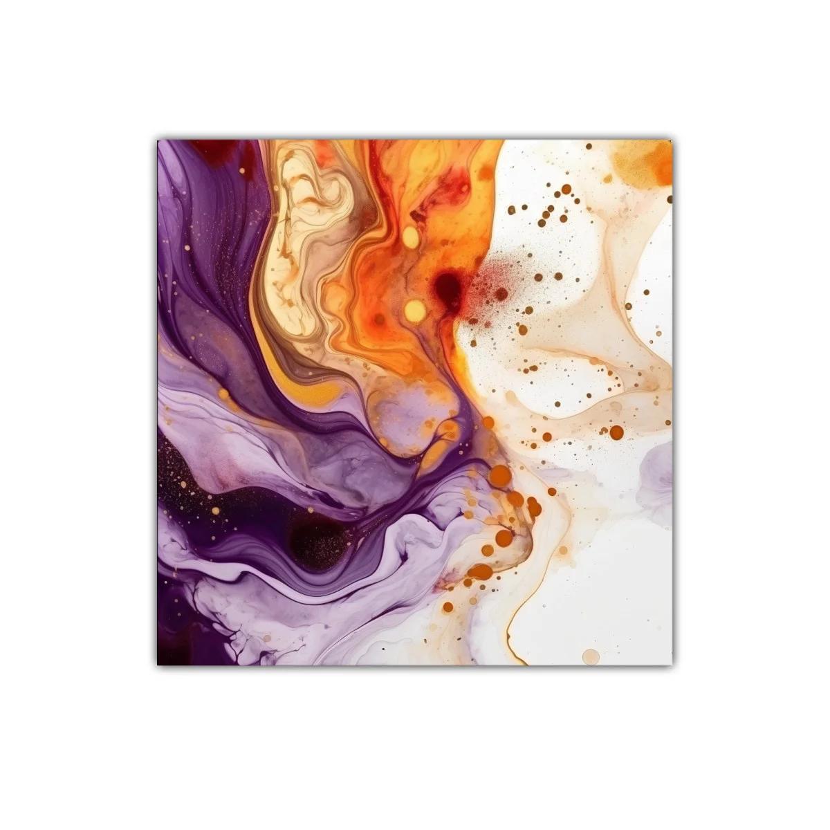 Cuadro abstracto con tonos cálidos y lilas vibrantes — imagen principal