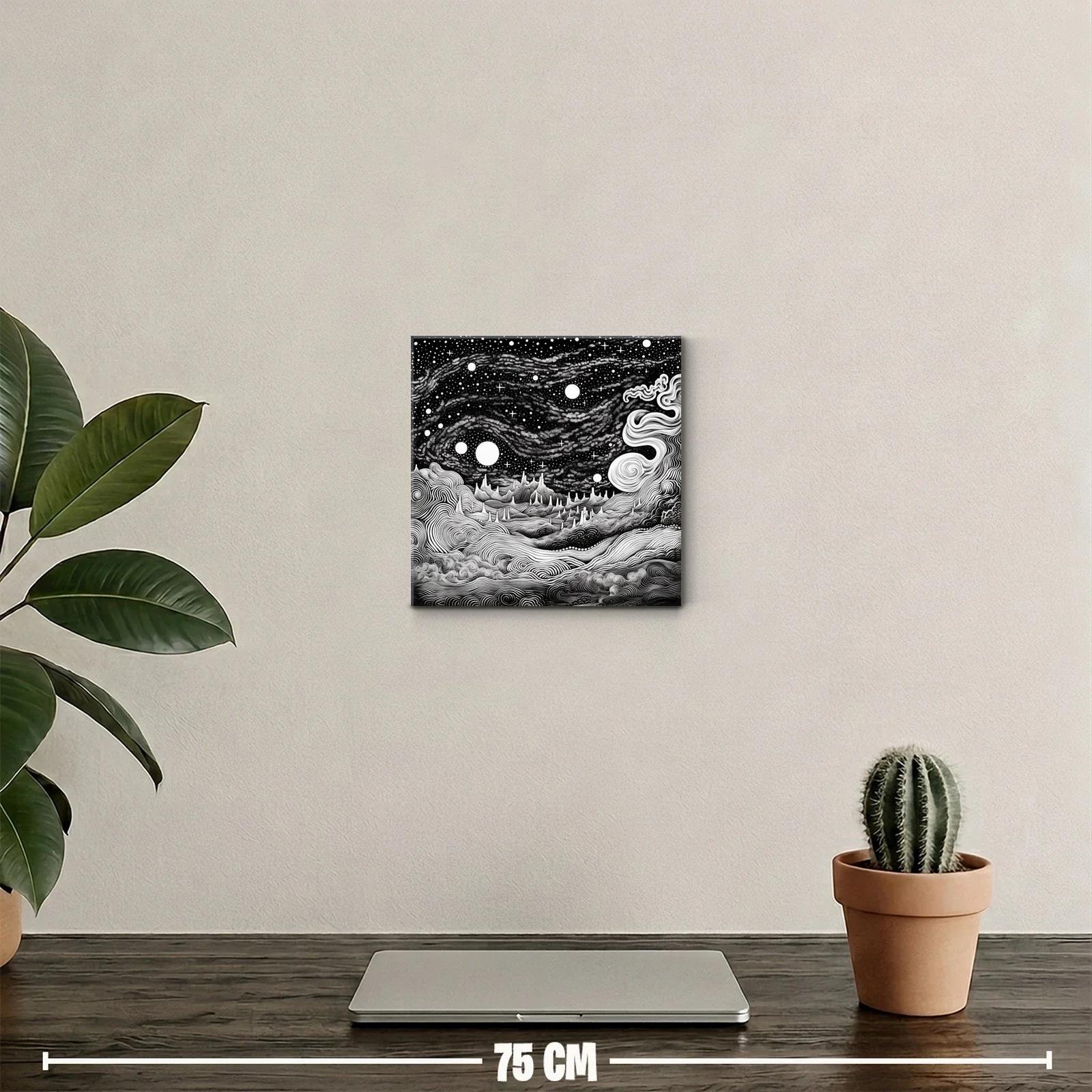 Paisaje cósmico en blanco y negro con formas onduladas — miniatura 2