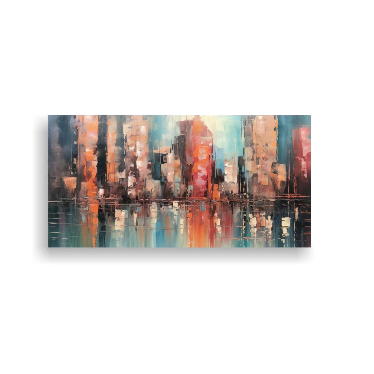 Cuadro skyline urbano abstracto con reflejos alargados — imagen principal