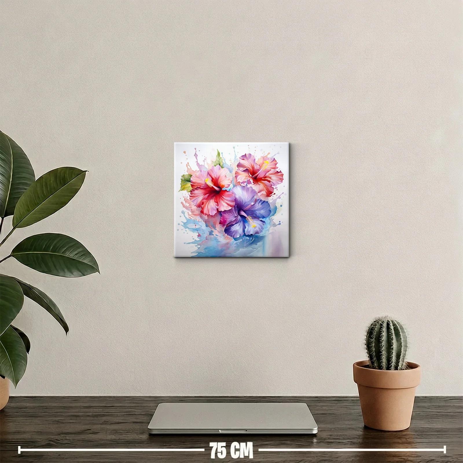 Cuadro decorativo con flores hibisco en tonos vibrantes — miniatura 2