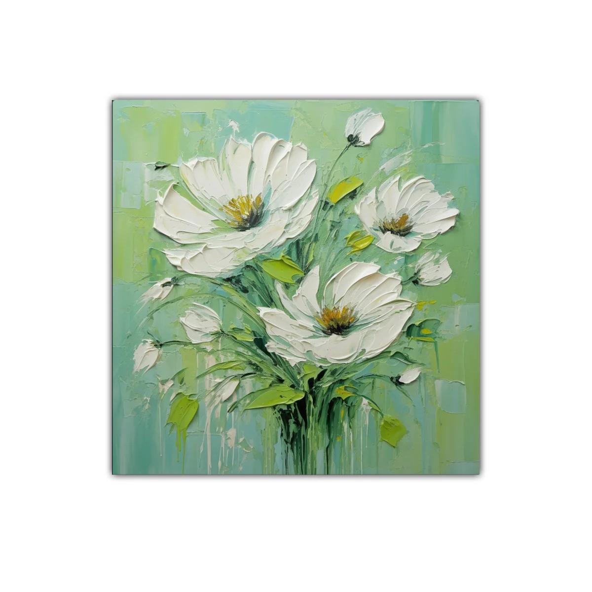 Cuadro decorativo con ramo floral en tonos verdes y blancos
