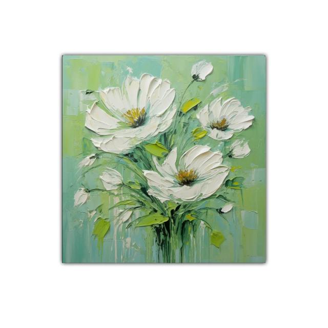 Cuadro decorativo con ramo floral en tonos verdes y blancos