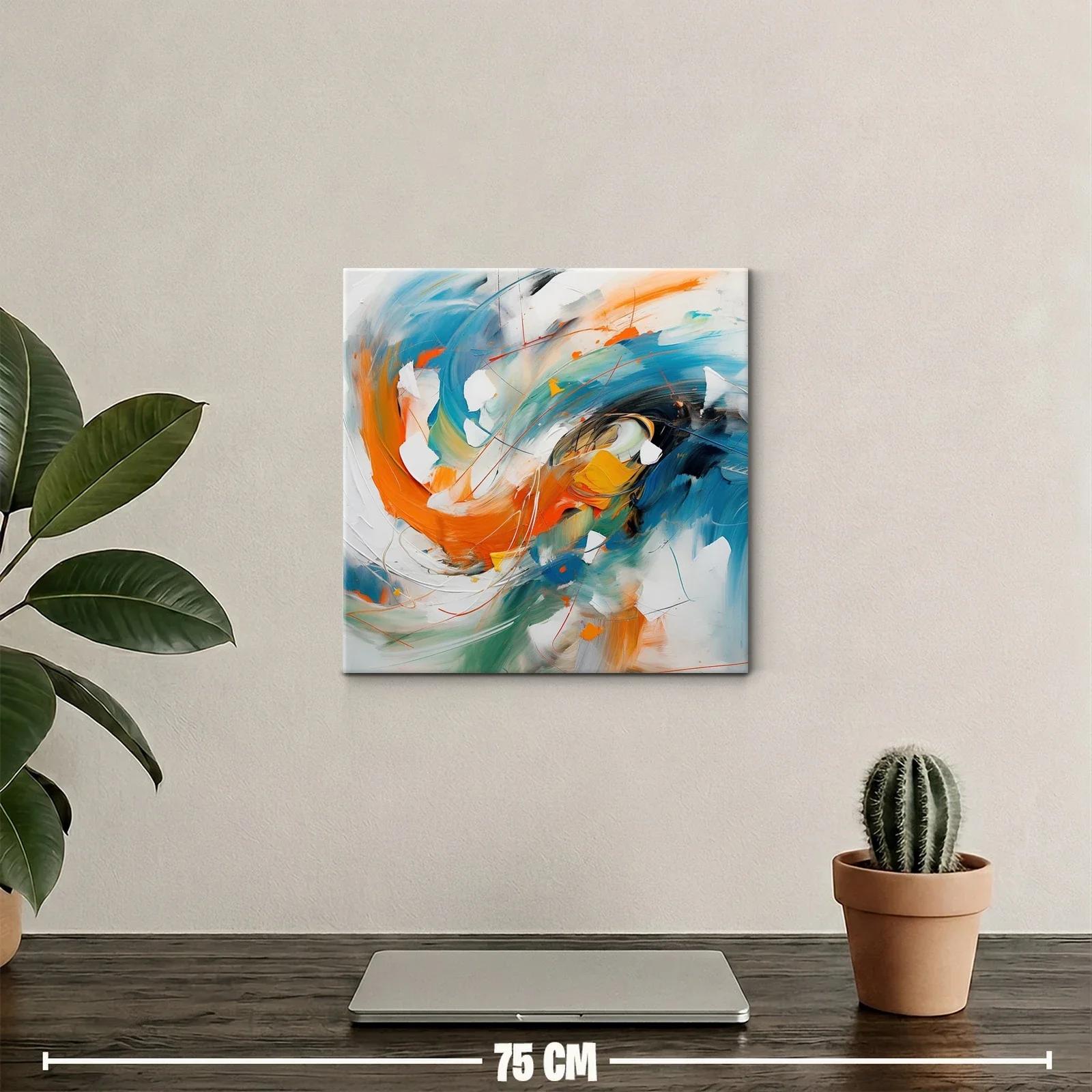 Cuadro abstracto con dinámicos tonos naranjas y azules — miniatura 2
