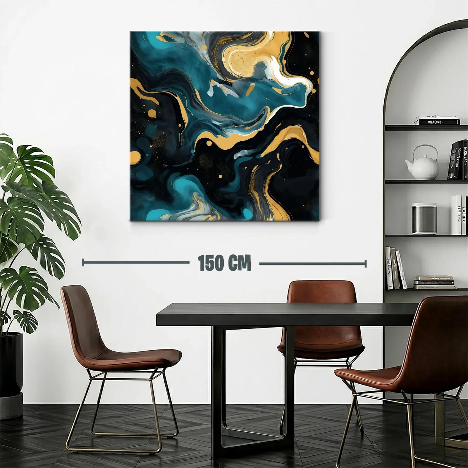 Cuadro abstracto con patrones fluidos y tonos dorados — miniatura 2