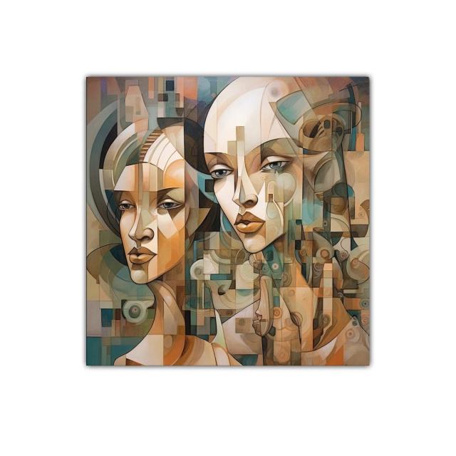 Retrato artístico de dos rostros en tonos cálidos y fríos