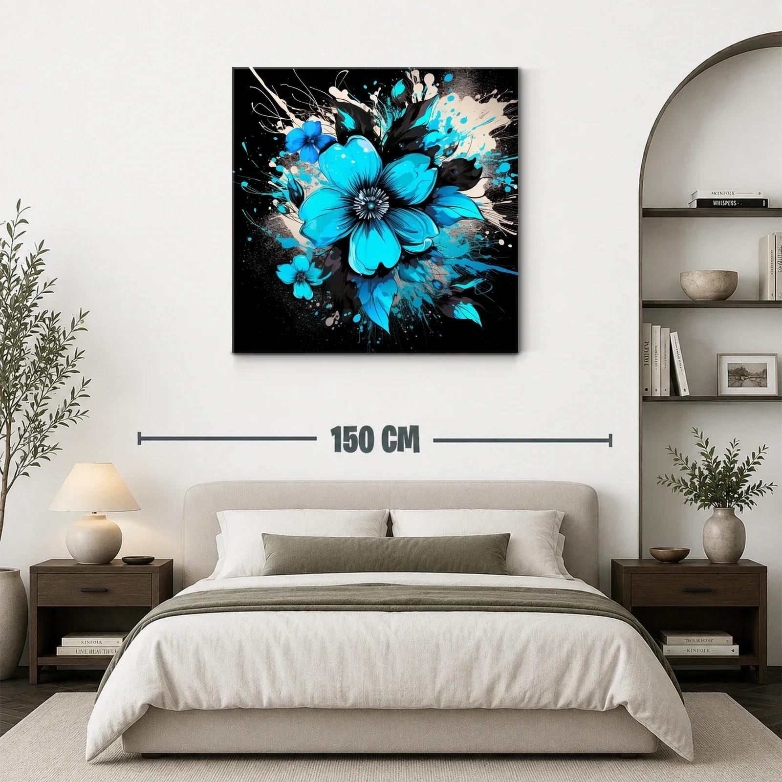 Floral azul vibrante con fondo oscuro y contrastes intensos — miniatura 3