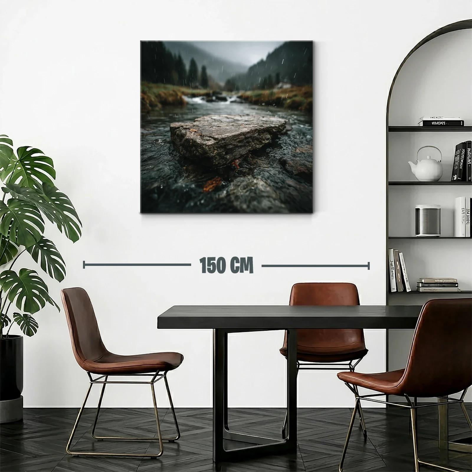 Paisaje natural con río y lluvia en tonos verdes y grises — miniatura 2