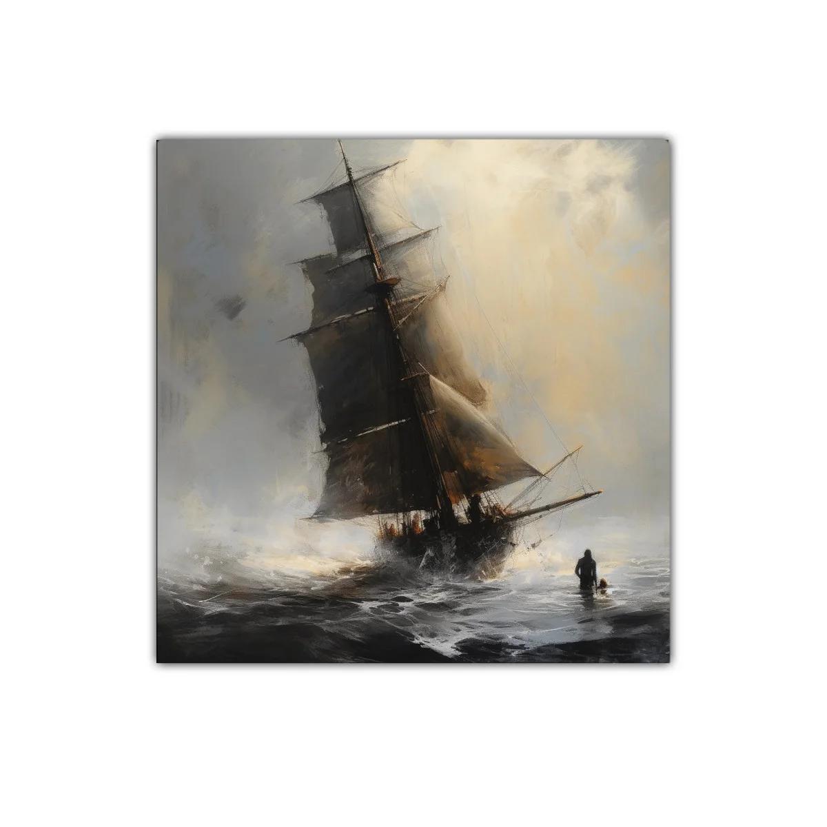 Navegación en la tormenta con silueta y mar agitado — imagen principal