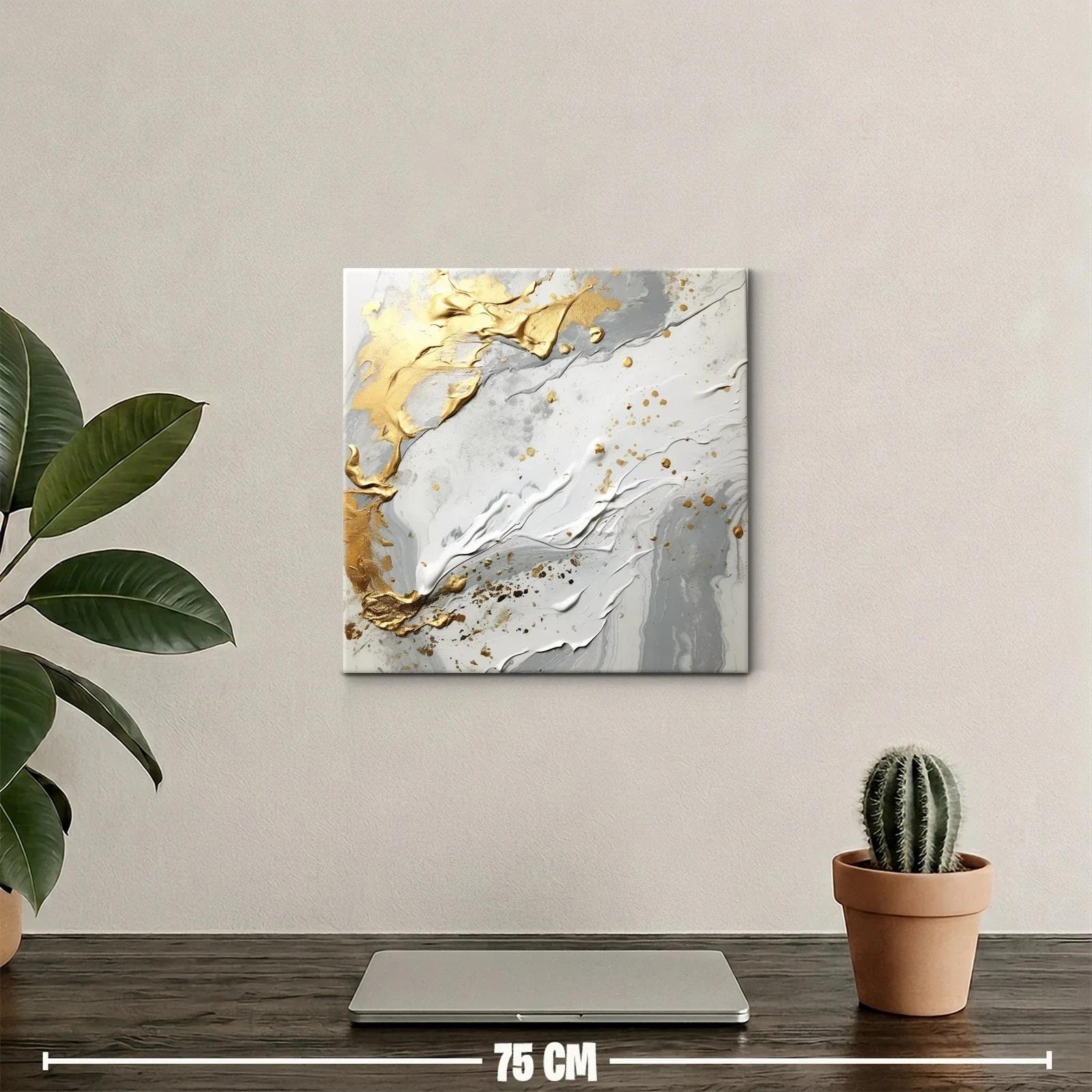 Cuadro abstracto tonos dorados y grises con relieve elegante — miniatura 2