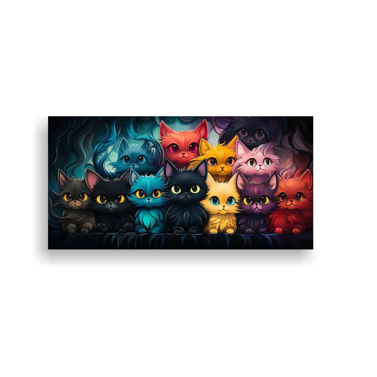 Cuadro grupo de gatitos de ojos grandes con resplandor de color — imagen principal