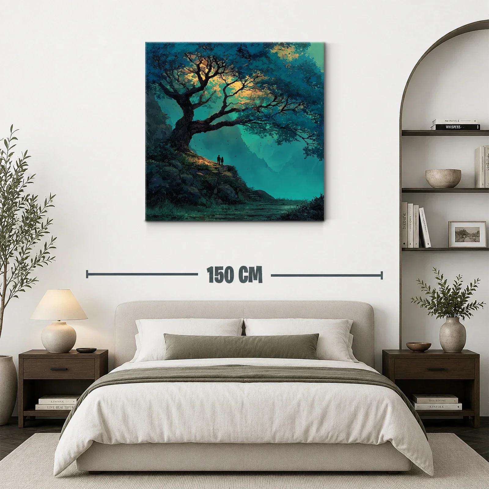 Paisaje encantado con árbol y pareja al atardecer — miniatura 3