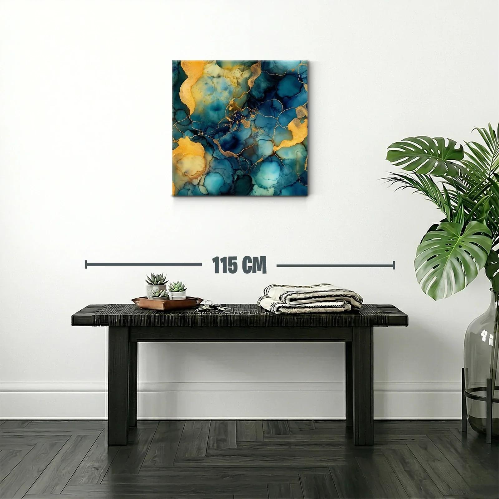 Cuadro abstracto en tonos azules y dorados modernos — miniatura 2