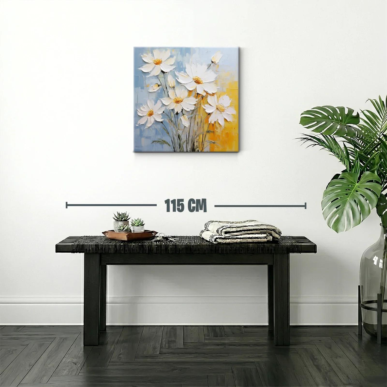 Cuadro con ramo de flores blancas y fondo azul y amarillo — miniatura 2