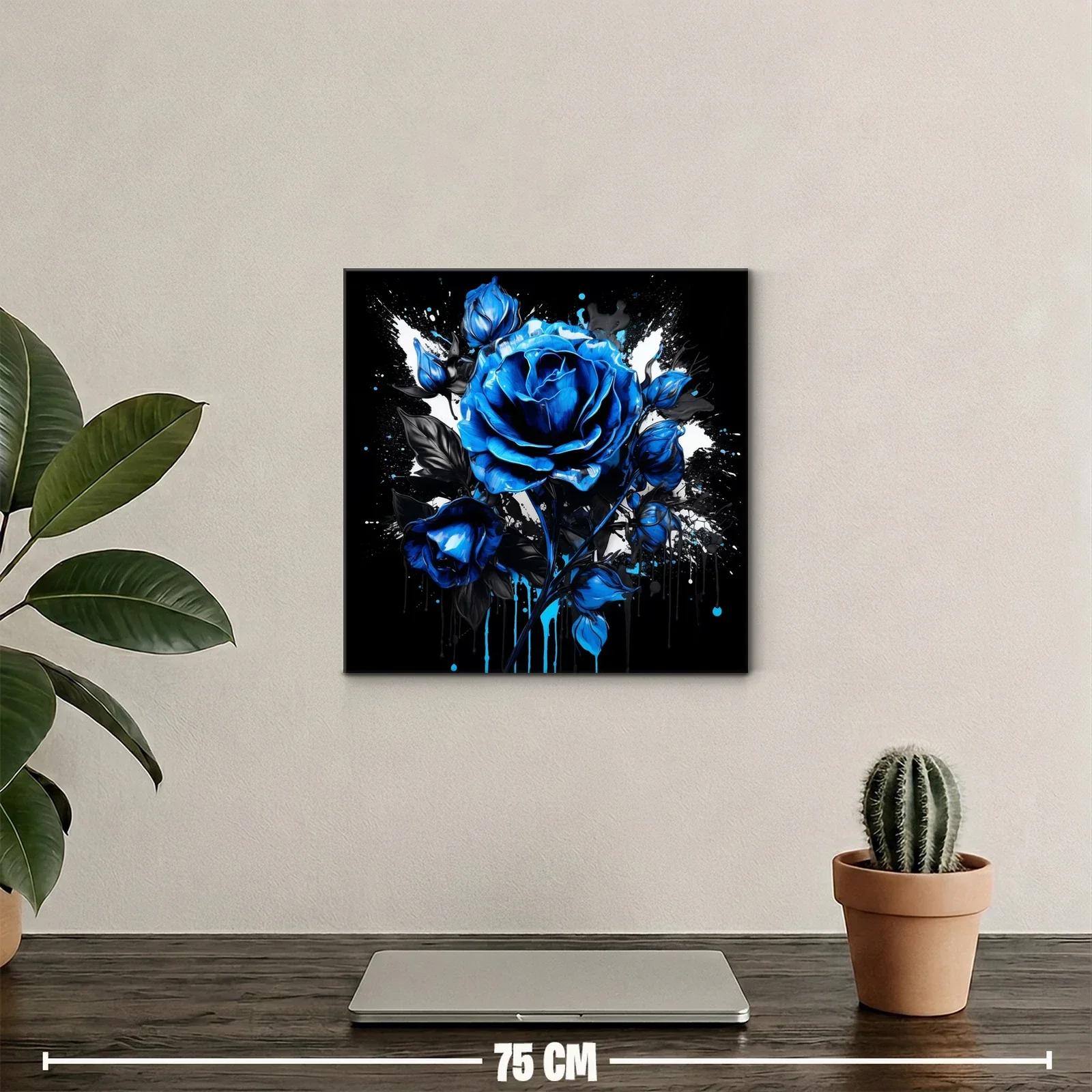 Rosa azul vibrante sobre fondo negro y blanco impactante — miniatura 2