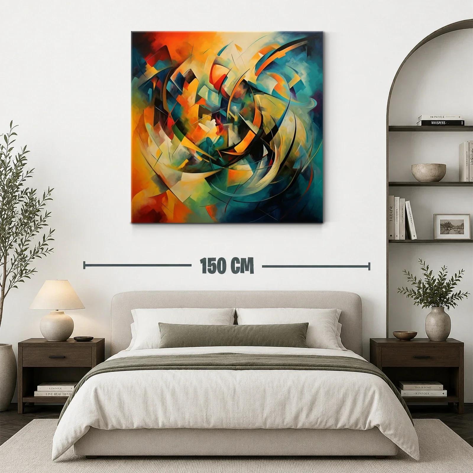 Cuadro abstracto con tonos cálidos y fríos en movimiento — miniatura 3