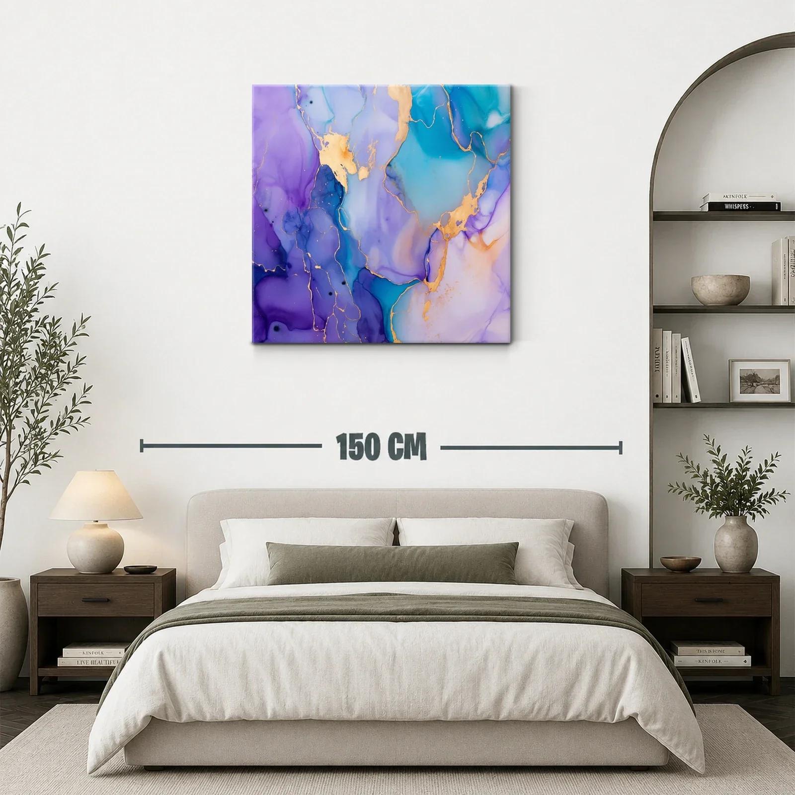 Cuadro abstracto con tonos violetas y toques dorados brillantes — miniatura 3