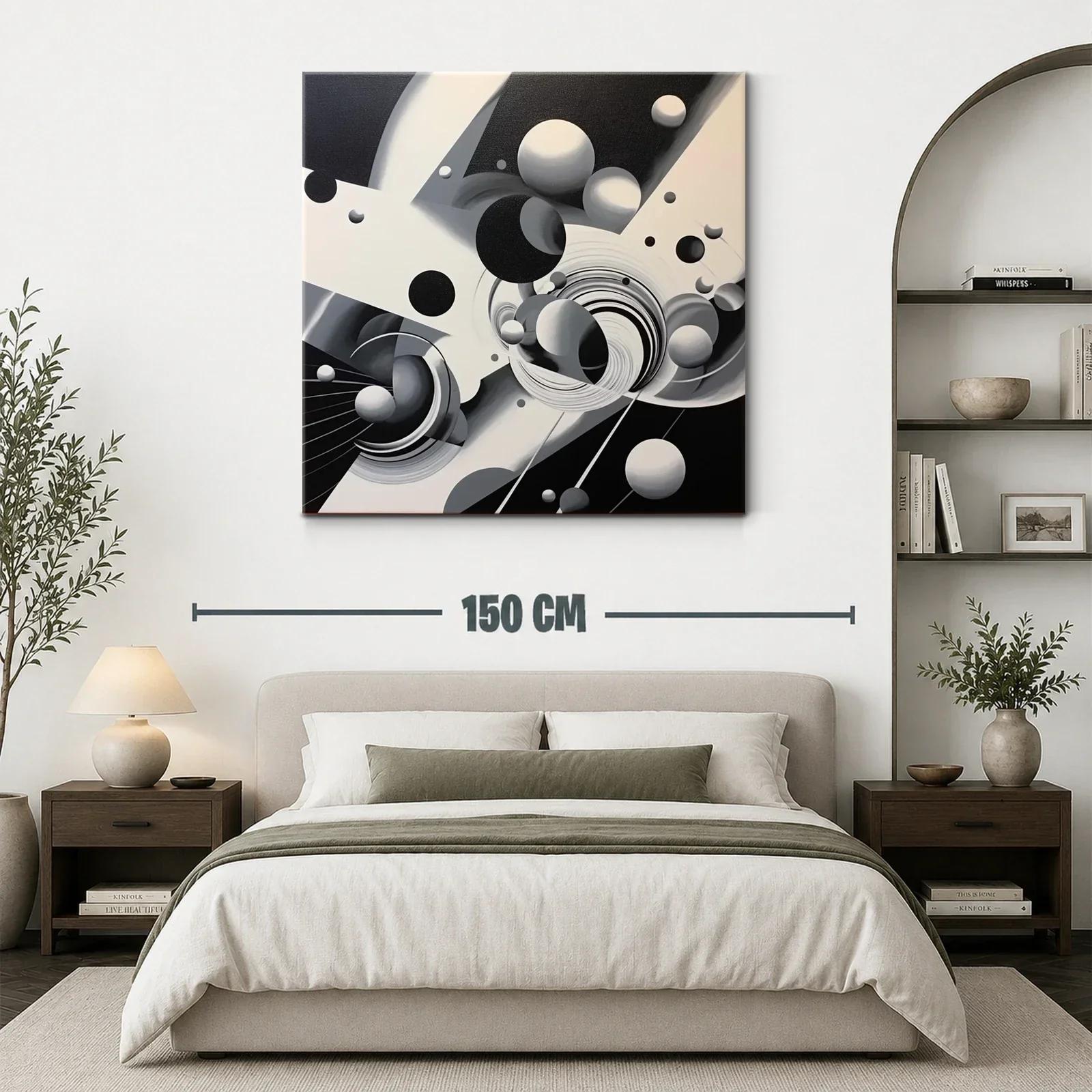 Composición abstracta en blanco negro con esferas dinámicas — miniatura 3