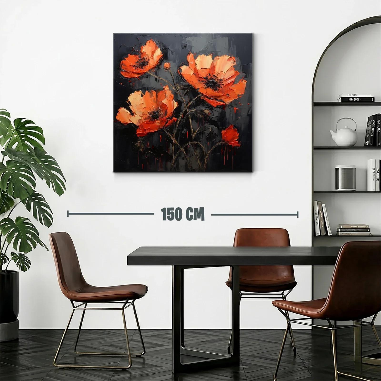 Cuadro flores naranjas vibrantes sobre fondo oscuro — miniatura 2