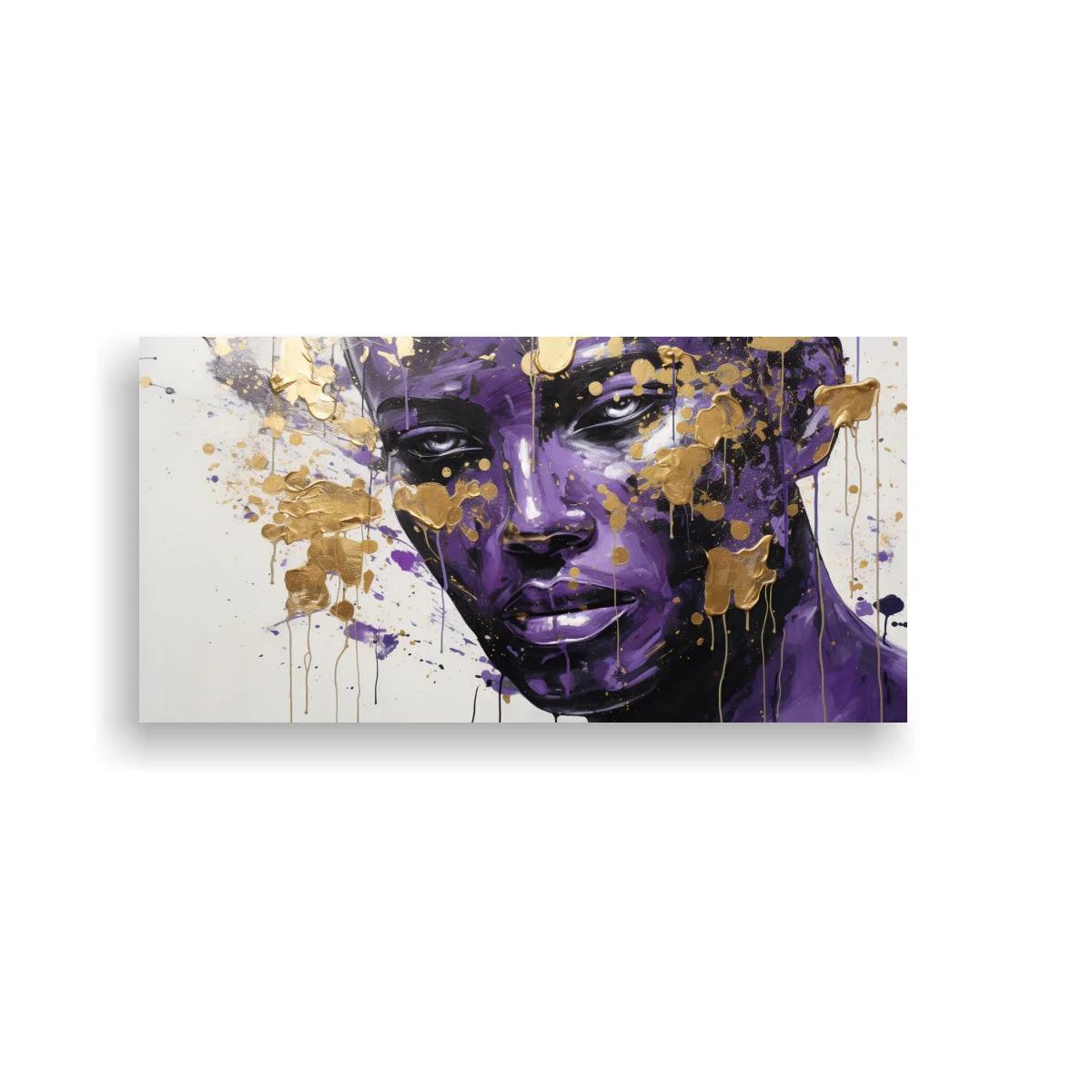 Cuadro rostro femenino morado con goteos y salpicaduras