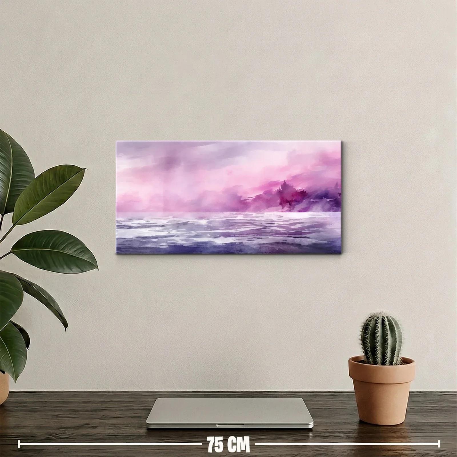 Cuadro paisaje marino abstracto en rosa y violeta — miniatura 2