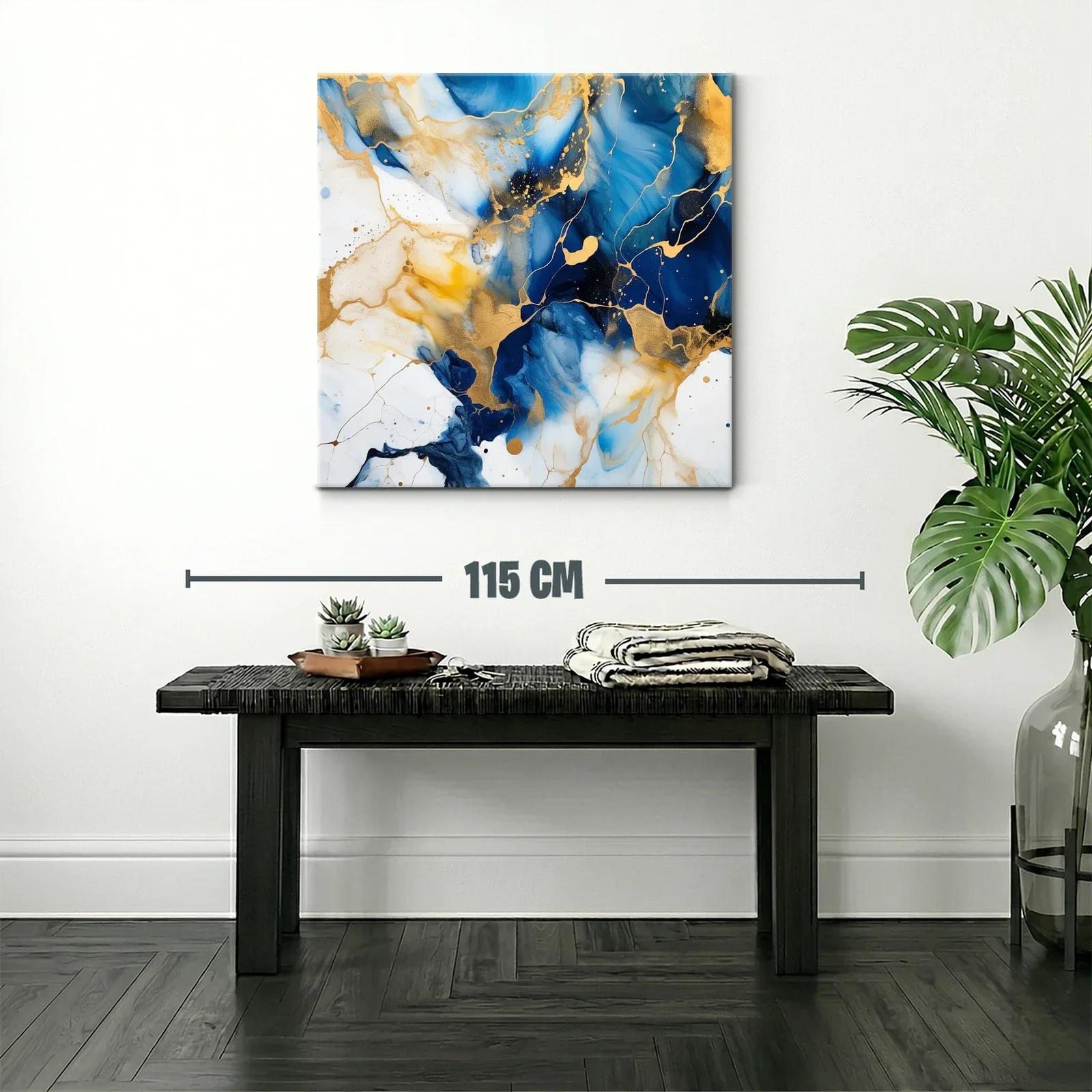 Cuadro abstracto con tonos azul y dorado brillante — miniatura 2