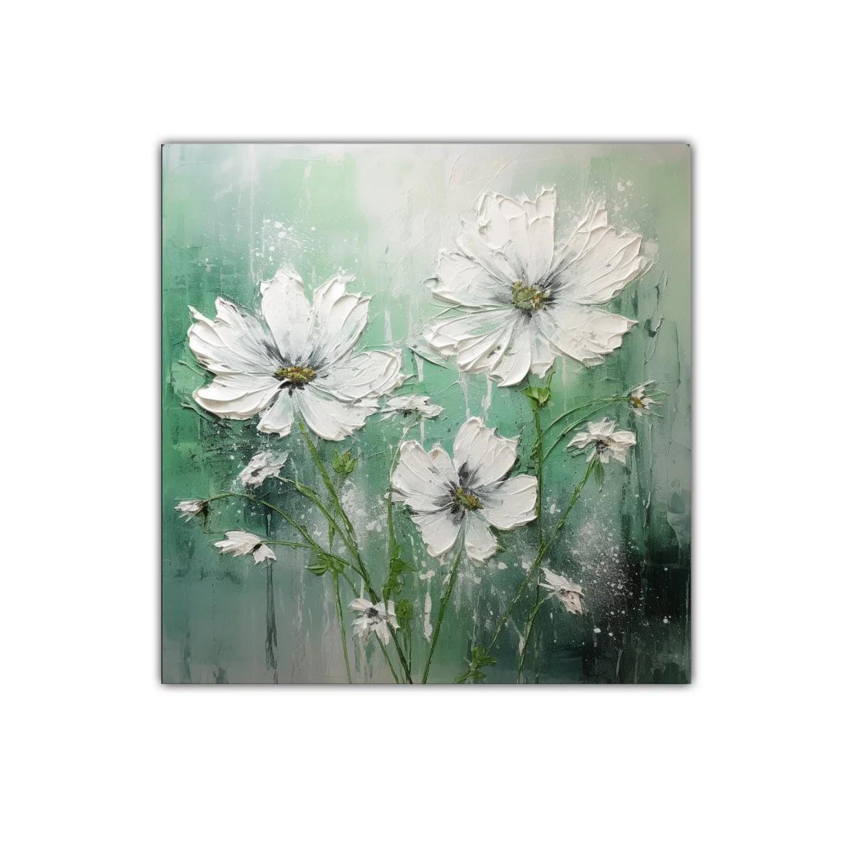 Cuadro floral en tonos verdes y blancos suaves