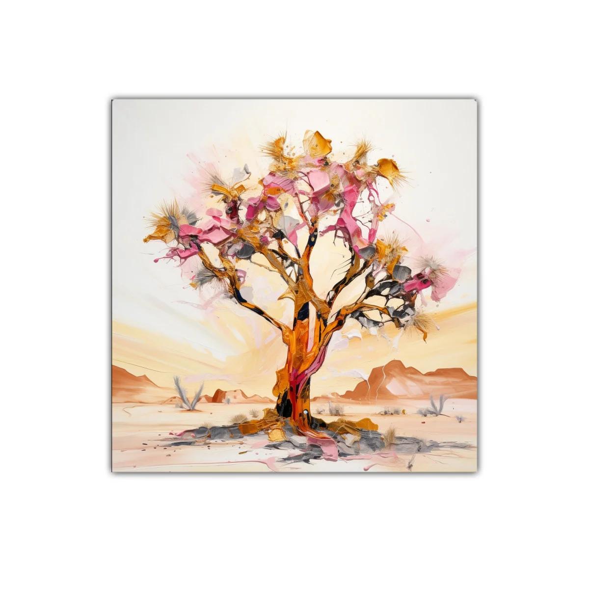 Árbol abstracto en tonos cálidos y acentos rosas