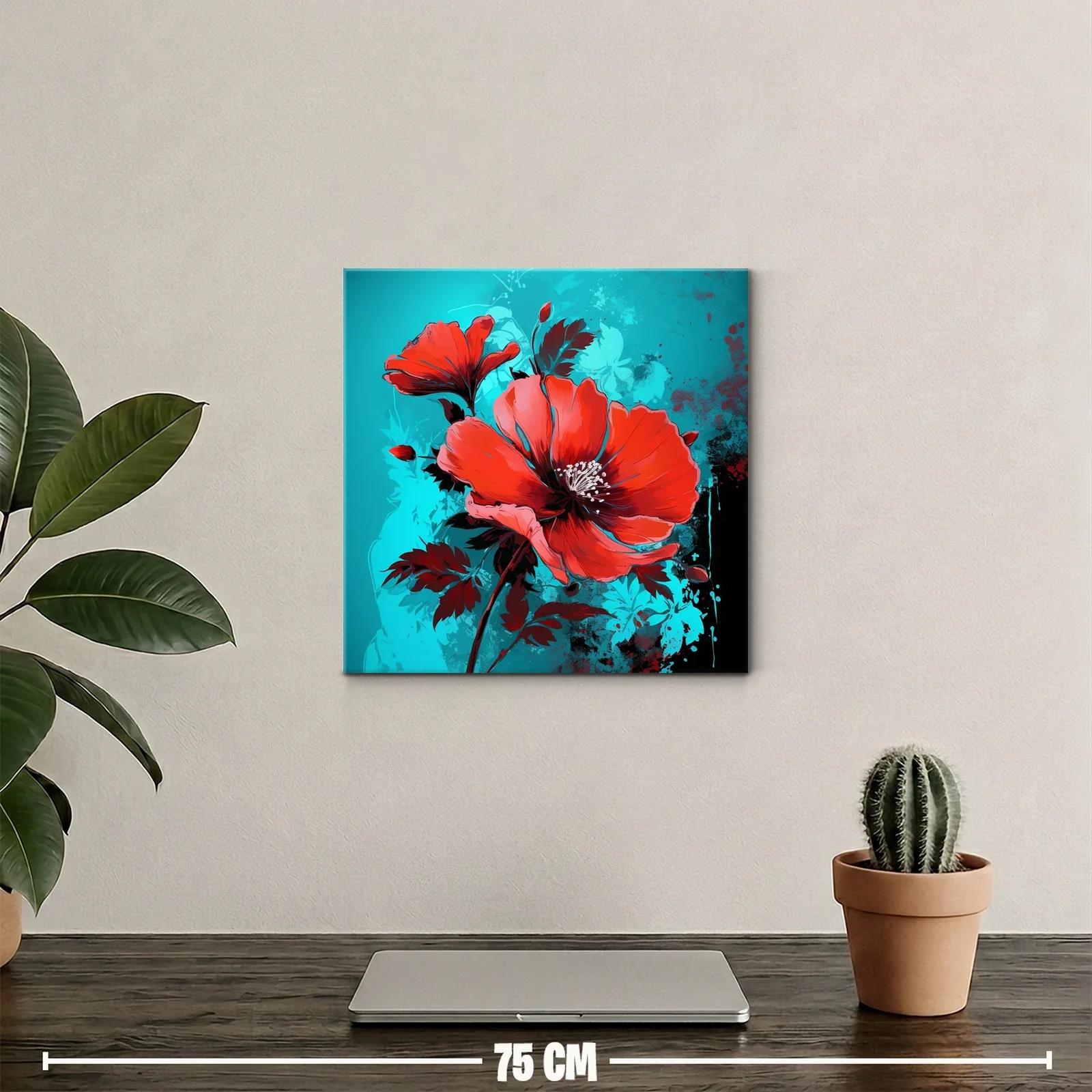 Impacto floral rojo sobre fondo azul vibrante — miniatura 2
