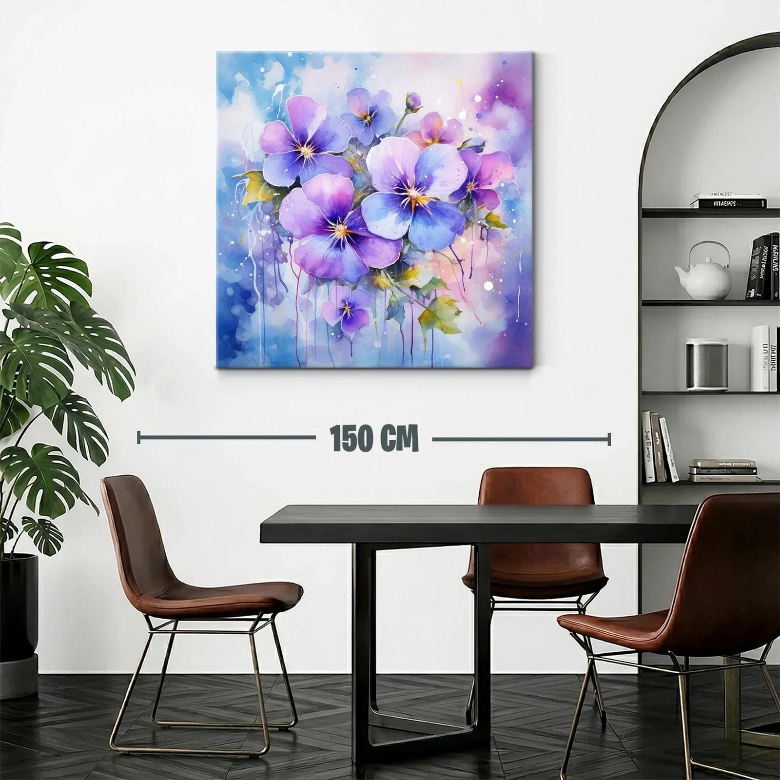 Cuadro con flores violetas y azules en tonos acuarela delicados — miniatura 2