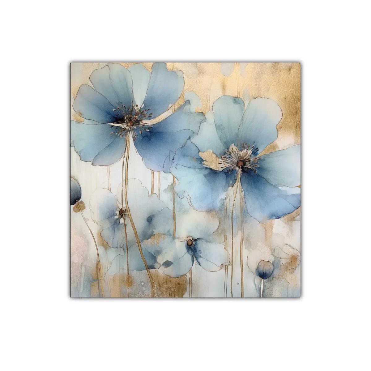 Cuadro decorativo flores azul cielo y dorado suave — imagen principal