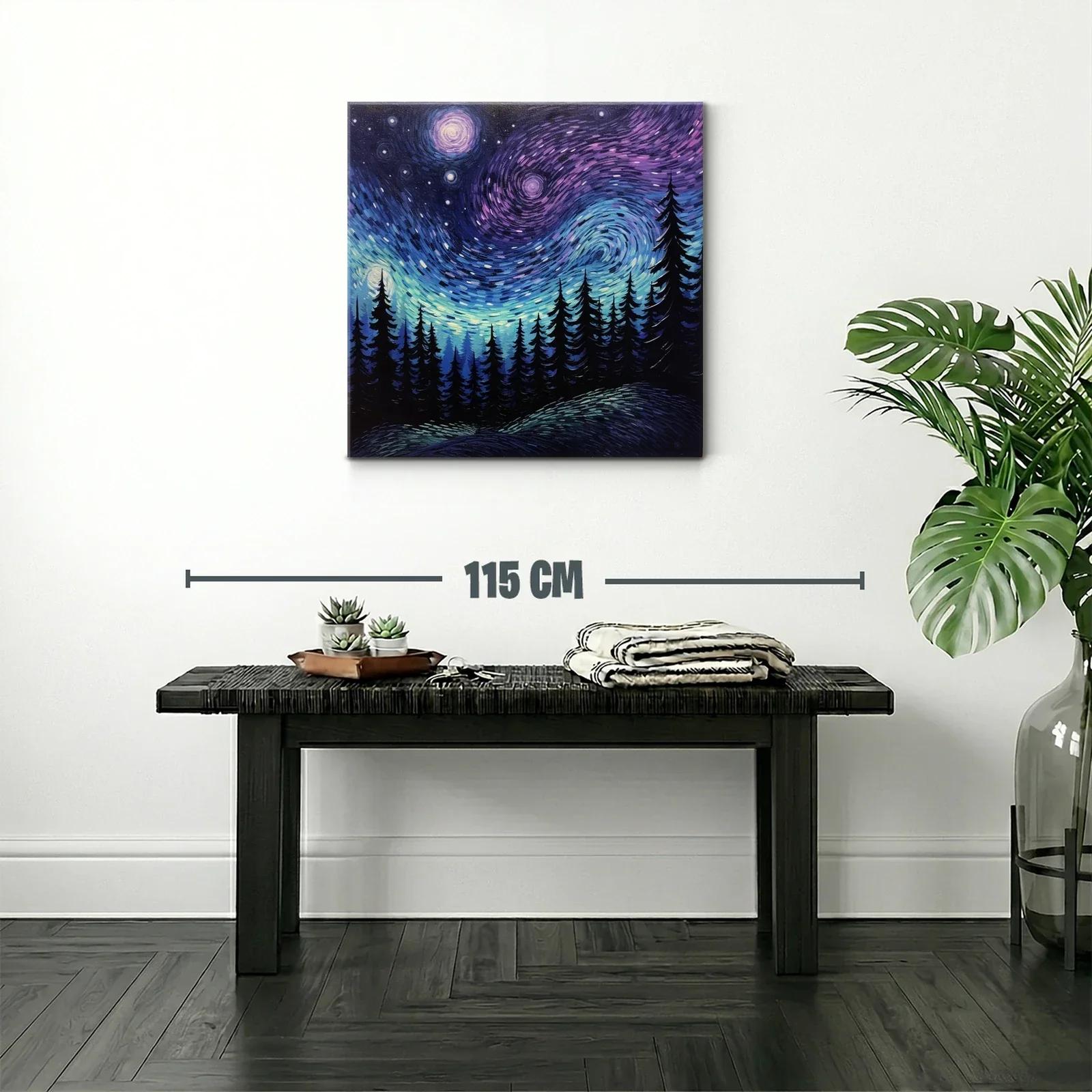 Cielo estrellado sobre bosque en tonos azul y violeta — miniatura 2