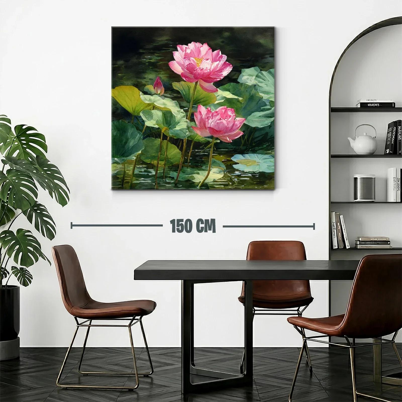 Flores de loto rosas sobre agua verde en calma — miniatura 2