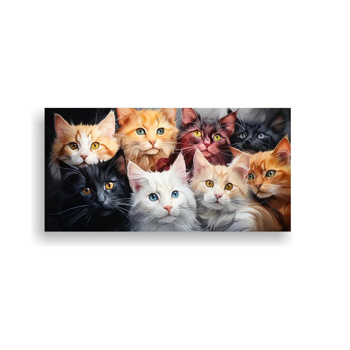 Cuadro grupo de gatos de pelaje variado