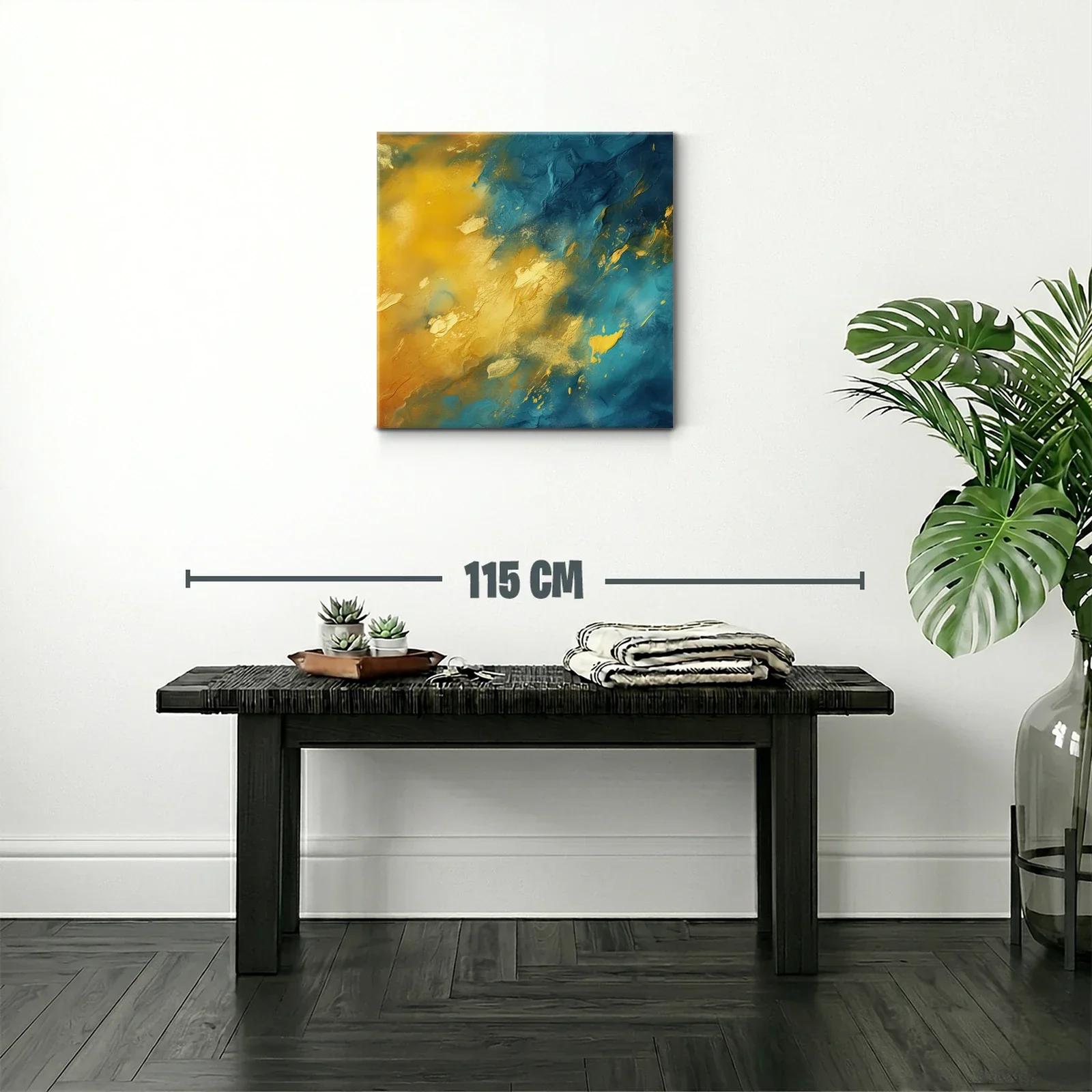 Cuadro abstracto en tonos dorados y azules vibrantes — miniatura 2