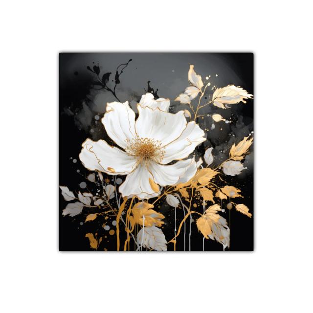 Elegancia floral en tonos blancos y dorados sobre fondo oscuro