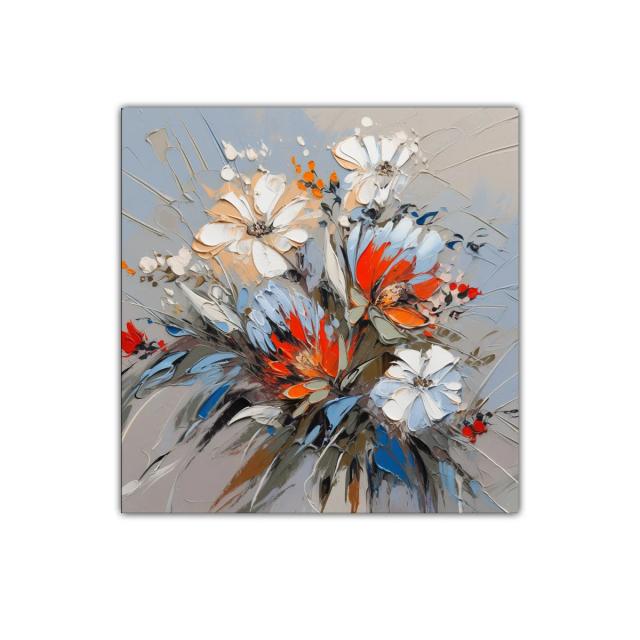 Composición floral vibrante con tonos cálidos y fríos