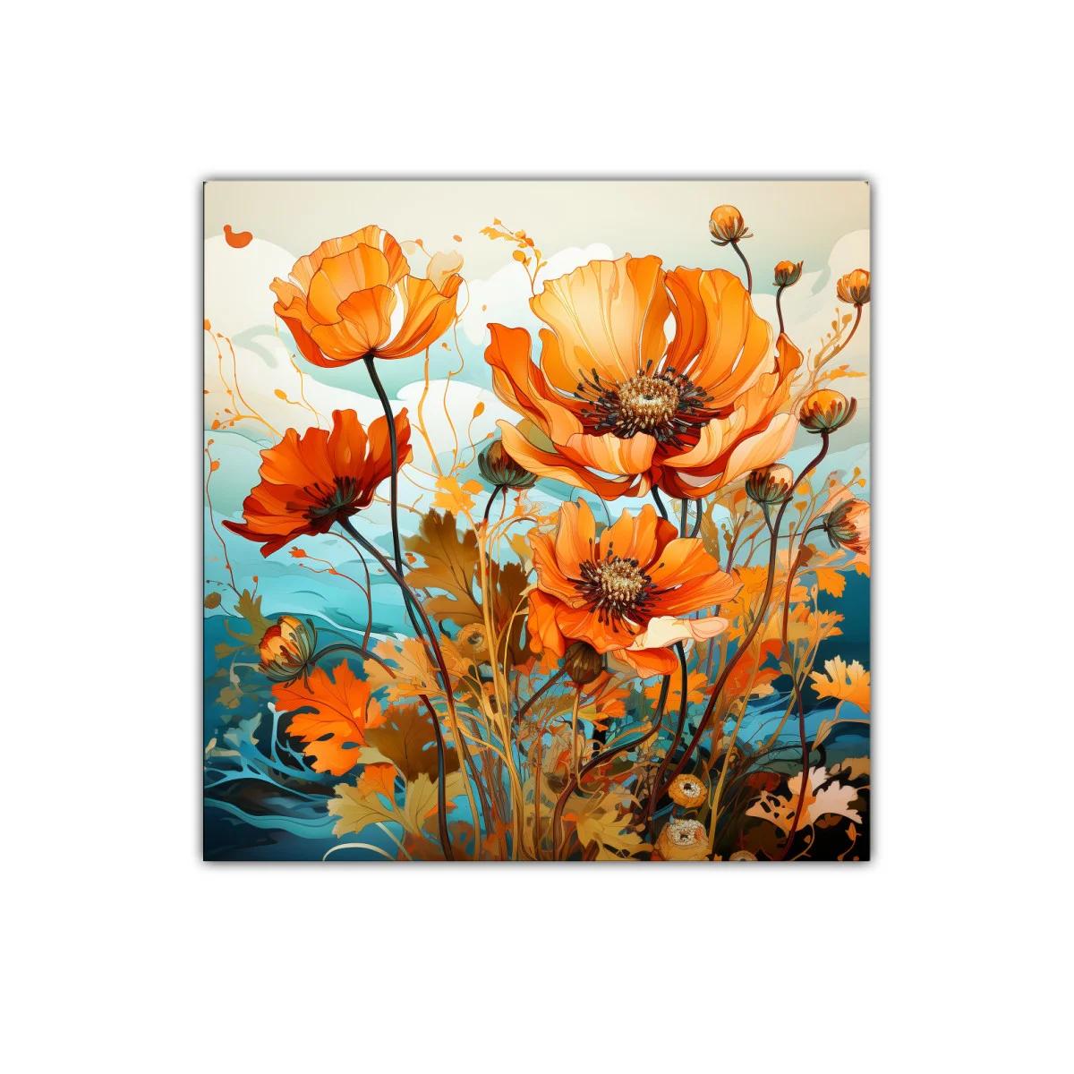 Flores anaranjadas vibrantes con fondo en tonos azules — imagen principal