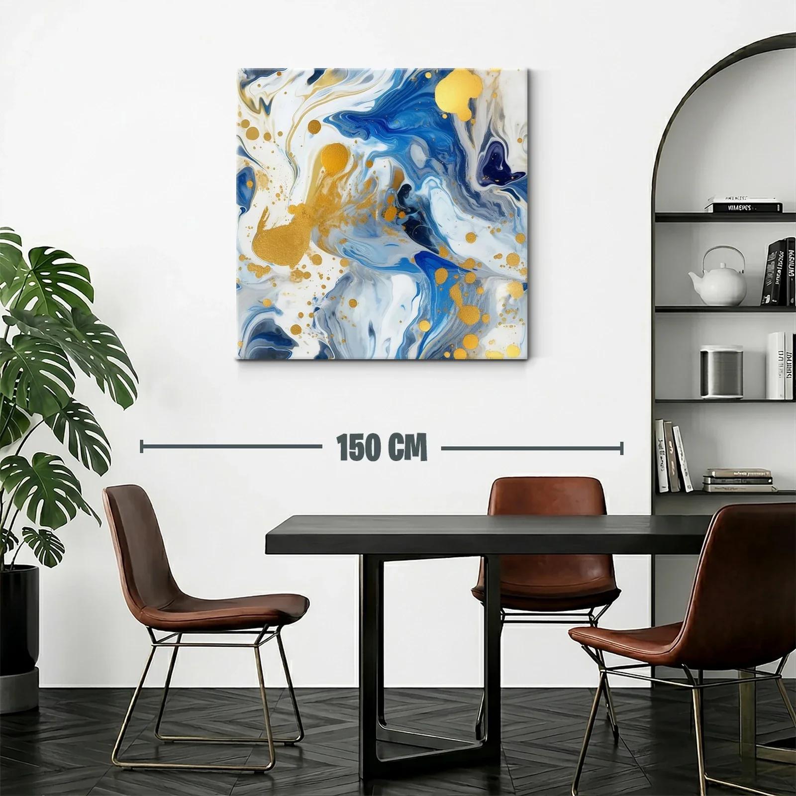 Cuadro abstracto con tonos azules y detalles dorados brillantes — miniatura 2