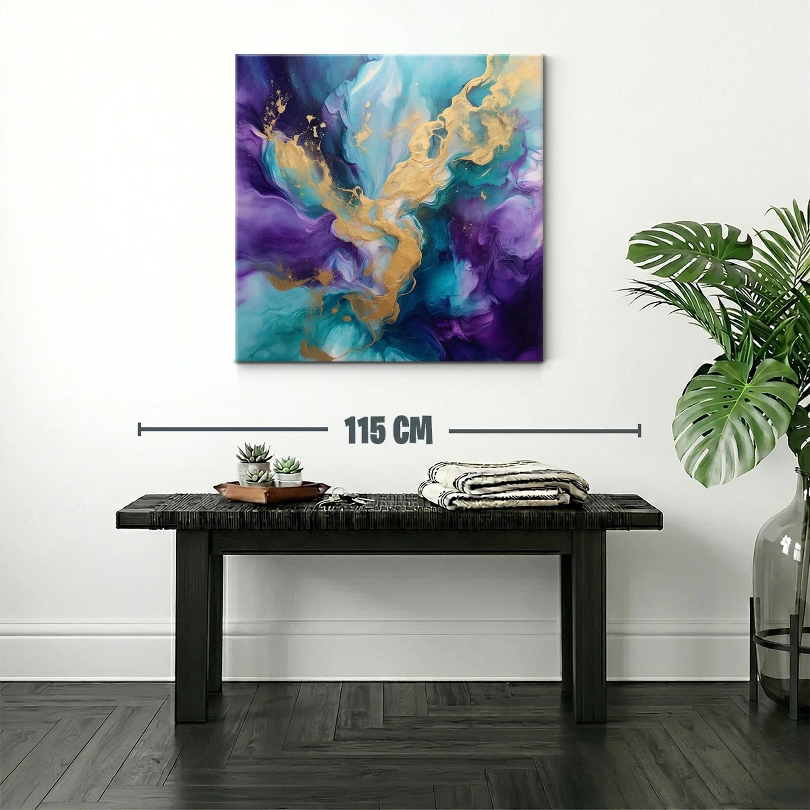 Cuadro Abstracto con Tono Azul y Dorado Vibrante — miniatura 2