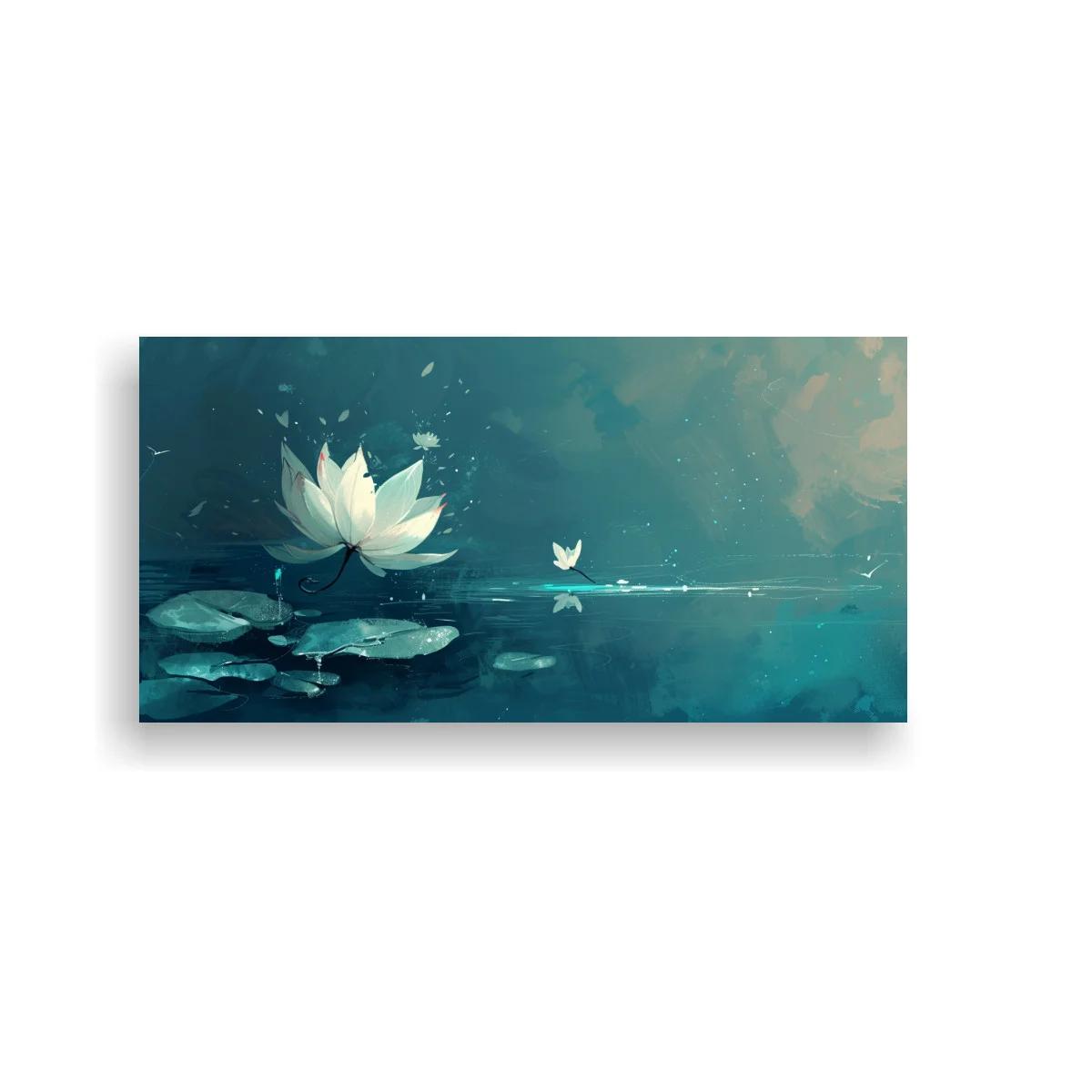 Cuadro flor de loto blanca con agua menta y destellos suaves
