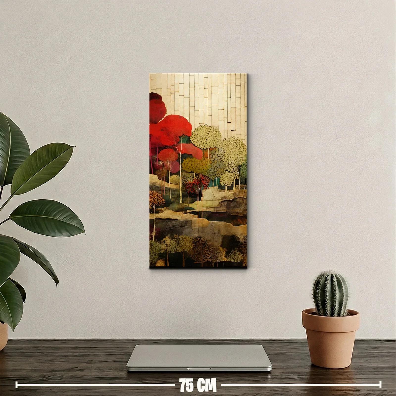 Cuadro paisaje con árboles y copas rojas — miniatura 2